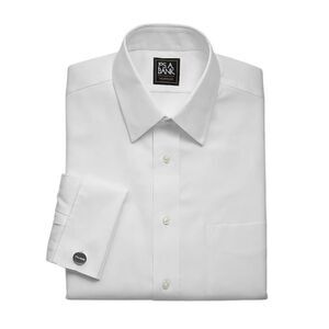 Jos A. Bank Men's White Cotton Button Down Dress Shirt that uses cuff links Just